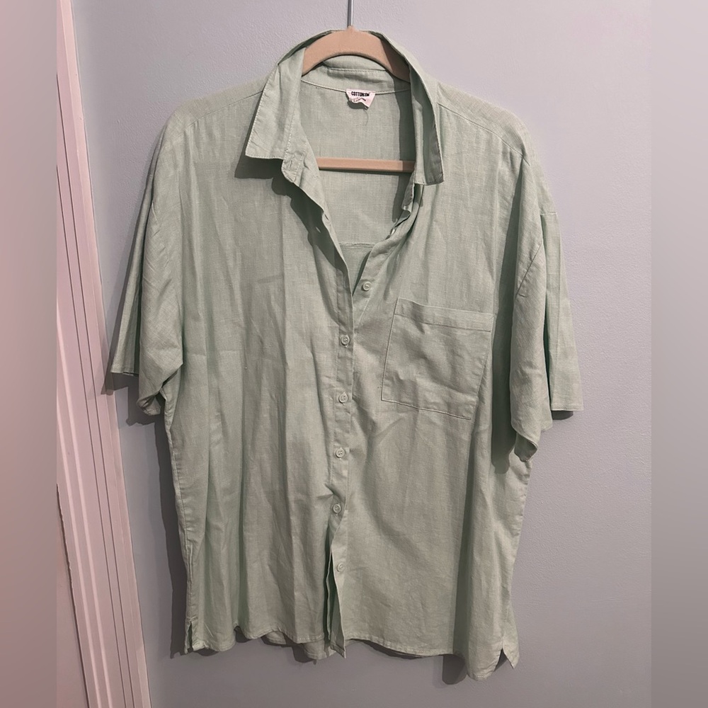 Cotton On Mint Green Linen Blend Shirt